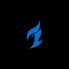 a blue flame logo on a black background