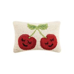 red cherry pillow Hook Pillow, Hooked Pillow, Hooked Wool, Cute Pillows, Designer Throws, Wool Pillows, Cotton Velvet, Personalized Christmas Ornaments, Dorm Decorations