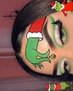 Dramatic Christmas Makeup, Cute Grinch Makeup, Grinch Inspired Makeup, Grinch Makeup Looks, Turkey Makeup, Easy Christmas Makeup Looks