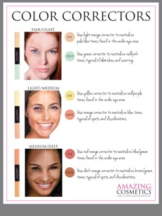 Color Correcting For Brown Skin, Color Correction Makeup For Fair Skin, Makeup For Cool Undertones, Skin Corrector Color Correction, How To Color Correct Makeup, Makeup Teaching, Muted Makeup, Make Up Corrector Color Correction, Teaching Makeup