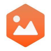 an orange hexagonal icon with a mountain in the center