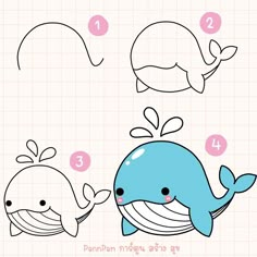 how to draw a cartoon whale with step by step instructions for kids and beginners