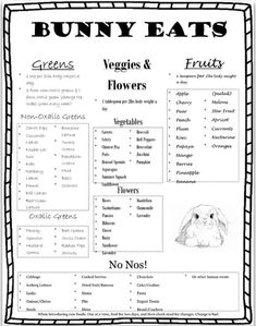 the bunny eats menu is shown in this black and white version, which includes an image of