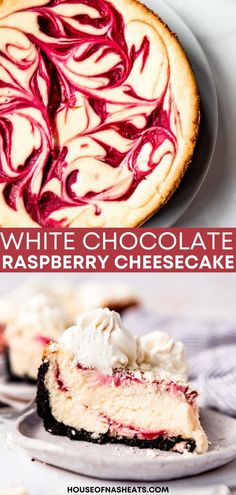 white chocolate raspberry cheesecake with whipped cream on top