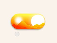 an orange and yellow pill with the sun setting in the sky behind it on a white background