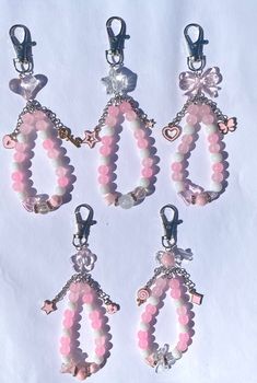 Pink keychains to use on your handbags, as an accessory, or anything you can hook them onto !! $12.50 each Kawaii, Key Chains Ideas, Pink Keychains, Pink Key, Pink Keychain, Hairdo For Long Hair, Add Ons, Key Chains, Lanyard