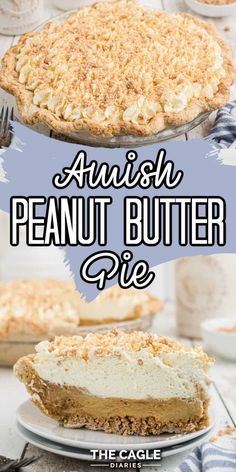 an image of a slice of pie with the words, amish peanut butter pie