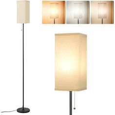 the floor lamp has three different shades of light on it and is next to each other