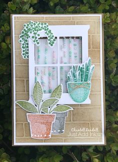 a card with some potted plants on it