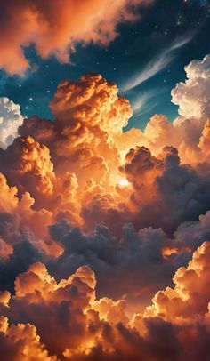 the sky is filled with clouds and stars