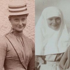 an old photo of two women wearing hats