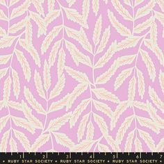 a pink and white leaf pattern on a light purple background, with the word ruby society written