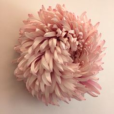 a large pink flower is hanging on the wall