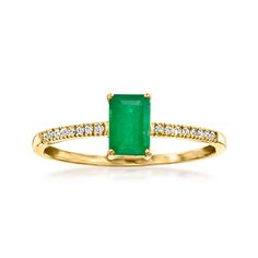 Ross-Simons - .50ct Emerald Ring, Diamond Accents in 14kt Yellow Gold. Size 6. Embrace the timeless allure of emerald! Our classic ring spotlights a .50 carat emerald centered on a slender 14kt yellow gold band studded with sparkling diamond accents. 1/4" wide. Emerald ring. Emerald birthstones are the perfect gift for May birthdays. Emerald Birthstone, May Birthday, Fine Jewelery, Ring Emerald, Sparkling Diamond, Ring With Diamond, Classic Ring, Ring Diamond, Sparkle Diamonds