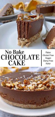 no bake chocolate cake on a plate with the words, no bake chocolate cake