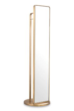 a gold metal stand with a mirror on it