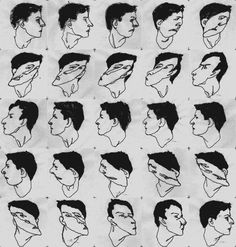 a black and white drawing of many different hairstyles on a man's head