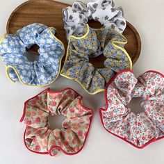 Cottage Calling Floral Scrunchies 🌼 Scrunchies Aesthetic, Pattern Scrunchies, Patchwork Scrunchie, Hand Sew Scrunchie, Coquette Scrunchies, Vintage Socks, Canvas Bag Design, Floral Scrunchie, Handmade Scrunchie