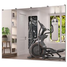 an exercise bike in front of a mirror