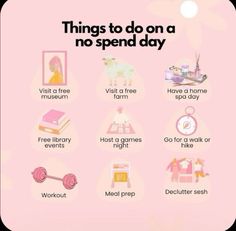 a pink poster with different things to do on a no - spend day in english