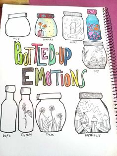 Art Therapy Projects For Anger, Bottling Up Emotions Art, Emotion Doodles Feelings, Bottled Up Emotions Art, Jar Of Feelings, Therapy Drawing Ideas, Therapy Doodles, Feelings Jar