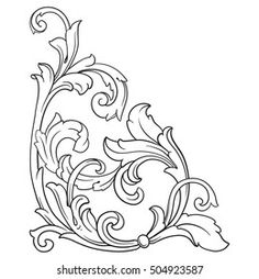 an ornamental design with swirls and leaves on a white background, suitable to be used for