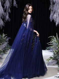 Romantic Royal Blue Glittering Star Gown with Cloak – A Lark And A Lady Gown With Cloak, Royal Dresses Queens Fantasy, Star Gown, Gown Aesthetic, Blue Princess Dress, Ethereal Dress, Blue Ball Gowns, Fantasy Dresses, Royal Dresses