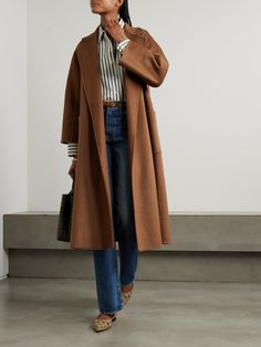 With its laidback allure, Max Mara's 'Ludmilla' coat is part of the 'Icon' collection which the label reintroduces each season in fresh new shades. It's handcrafted from the softest cashmere to fluidly drape over your frame and has kimono-inspired sleeves. Cinch the waist with the tonal self-tie belt. River Island Brown Coat, Max Mara Shawl, Hermes Cashmere Coat, Banana Republic Camel Coat, Camel Dress Coat, Actress Style, Max Mara Coat, Best Winter Outfits, Exclusive Dress