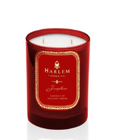 a red candle with the label marlem on it