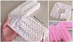 crochet patterns for knitted gloves and mittens are shown in three different pictures