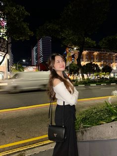 white off shoulder, black maxi skirt, guess slingbag, night aesthetic, date night outfit, night outfit, ootd, flash photography, teenage dream, aesthetic, korean fashion Teenage Dream Aesthetic, Aesthetic Date Night, Aesthetic Korean Fashion, Outfit Night, Dream Aesthetic