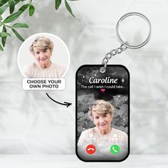 a keychain with an image of the queen on it and text that reads, choose your own photo