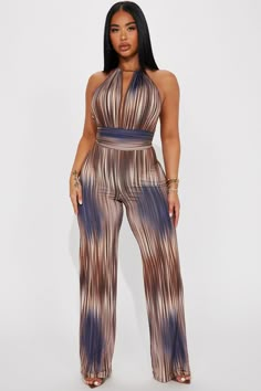 Piper Jumpsuit - Brown/combo | Fashion Nova, Jumpsuits | Fashion Nova Bandage Jumpsuits, Mesh Jumpsuit, Spaghetti Strap Rompers, Satin Jumpsuit, Y2k Aesthetic Outfits, Puff Long Sleeves, White Jumpsuit, Lace Romper