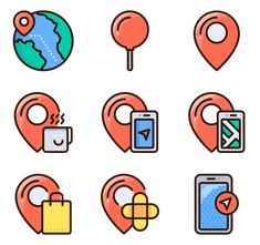 the icons for different locations are shown in this set, including gps and location markers