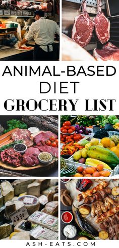 an animal - based diet grocery list with pictures of meats and vegetables