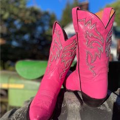 These Were Handmade By Me, Never Actually Worn Out Out Just For Pictures They Fit True To Size, Dan Post Boots Are Super Comfortable All Leather And Leather Sole. Hot Pink Cowboy Boots, Rhinestone Cowboy Boots, Chappel Roan, Rhinestone Cowboy, Pink Cowboy Boots, Pink Cowgirl Boots, Pink Cowboy, Cowboy Shoes, Dan Post Boots