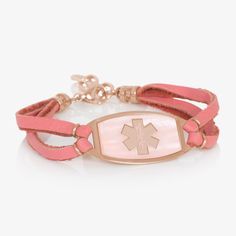 The Cosette SmartSize Women�s Medical ID Bracelet in Pink Mother of Pearl and Rose Gold is comprised of soft pink leather complemented by rose gold tone accents. The affixed medical ID tag features a one-of-a-kind Pink Mother of Pearl inlay. A rose gold tone medical caduceus symbol on the front of the tag alerts first responders to your medical information, custom engraved on the back. Use the coordinating chain for quick and easy size adjustments.

This women�s medic alert bracelet is a stylish Medical Caduceus, Caduceus Symbol, Medical Alert Jewelry, Medical Id Bracelets, Multiple Bracelets, Medic Alert Bracelets, Medical Bracelet, Pearl Inlay, Organization Decor