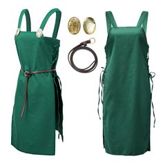 a green apron and some other items on a white background