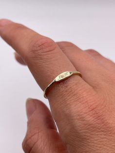 Gold Signet Ring 10k Solid Gold Custom Initial Ring Gold - Etsy Minimalist Engraved Promise Ring Stamped 14k, Gold Meaningful Engraved Promise Ring, Meaningful Gold Engraved Promise Ring, Gold Engraved Promise Ring With Meaningful Style, 14k Gold Initial Ring With Engraving Option For Promise, 14k Gold Stackable Rings With Engraving Option As Gift, Initial Ring Gold, Moh Gift, Custom Gold Rings