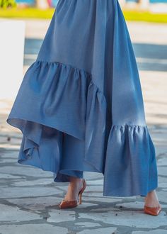 Blue Cotton Summer Dress | Etsy Elegant Cotton Maxi Sundress, Spring Cotton Maxi Dress With Flowy Skirt, Bohemian Linen Maxi Skirt For Beach, Spring Cotton Maxi Skirt, Flowy Cotton Maxi Dress With Ruffles, Blue Bohemian Long Dress, Summer Floor-length Ruffled Maxi Skirt, Summer Cotton Voile Dress With Ruffles, Bohemian Summer Cotton Midi Dress