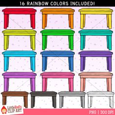 the rainbow colored chairs are shown in different sizes and colors, including one for each chair