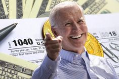 an older man pointing at the camera with money in front of him