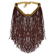 Missoni Brown Fringe Gold Metal Choker Necklace This timeless design is crafted from enduring gold metal, showcasing a modern fringe texture. It's an effortless way to upgrade any outfit and elevate your style Condition: new with tags Measurements: 14' - 37cm Elegant Fringe Necklace For Festival, Adjustable Gold Fringe Necklaces, Adjustable Gold Necklace With Fringe, Gold Fringe Necklace For Party, Gold Tassel Necklaces For Festival, Gold Fringe Metal Necklaces, Gold Fringe Metal Necklace, Adjustable Gold Necklaces With Beaded Fringe, Gold Fringe Necklace