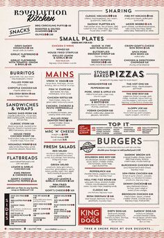 a menu with different types of pizzas and toppings on it, including cheese