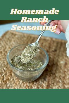 homemade ranch seasoning in a glass bowl with a spoon