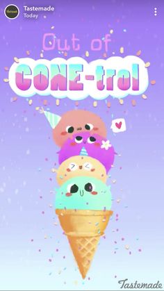 an ice cream cone with three scoops of ice cream in it and the words out of