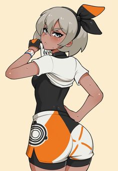 a cartoon character with an orange and white outfit holding a cell phone to her ear