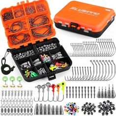 an orange case filled with lots of different types of screws and other items next to each other