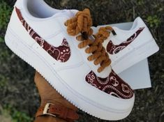 Custom Air Force Ones, Lace Bandana, Red And Black Shoes, Air Force One Shoes, Custom Sneakers Diy, Sneakers Wallpaper, Custom Af1, Workout Sneakers, Nike Air Force One