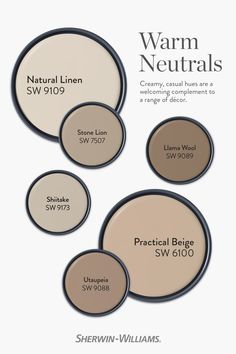 several different shades of neutral paint are shown in this ad for sheryln - williams